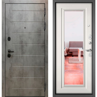 Входная дверь с зеркалом Бульдорс Масс-90 Бетон темный 9S-136/Белый софт 9S-140