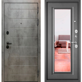 Железная входная дверь с зеркалом Бульдорс Масс-90 Бетон темный 9S-136/Бетон серый 9S-140
