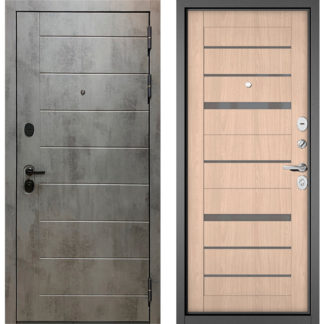 Железная дверь со стеклом Бульдорс Масс-90 Бетон темный 9S-136/Ясень ривьера Айс CR-1