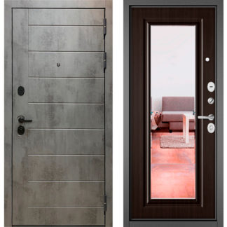 Стальная дверь с зеркалом Бульдорс Масс-90 Бетон темный 9S-136/Ларче шоколад 9S-140