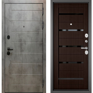 Входная дверь Бульдорс Масс-90 Бетон темный 9S-136/Ларче шоколад CR-3 с черным стеклом