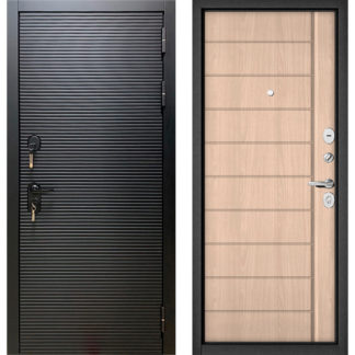 Железная дверь Бульдорс Масс-90 Черный матовый 9S-181/Ясень ривьера крем 9S-136