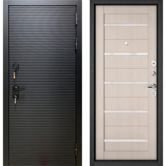 Железная дверь со стеклом Бульдорс Масс-90 Черный матовый 9S-181/Ларче бьянко CR-3