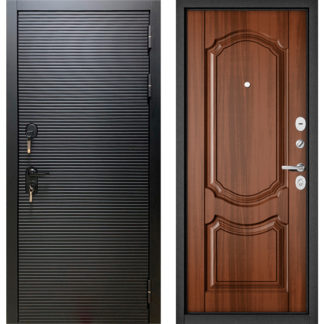 Металлическая дверь Бульдорс Масс-90 Черный матовый 9S-181/Орех лесной 9SD-4