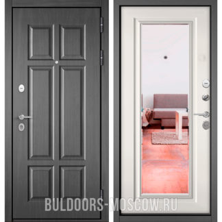 Входная стальная дверь с зеркалом Бульдорс Масс-90 Бетон темный 9S-109/Белый софт 9P-140