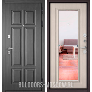 Входная дверь с зеркалом Бульдорс Масс-90 Бетон темный 9S-109/Ларче бьянко 9P-140