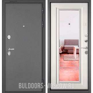Металлическая дверь с зеркалом Бульдорс Масс-90 Букле антрацит/Белый софт 9S-140