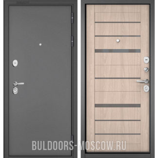 Стальная дверь Бульдорс Масс-90 Букле антрацит/Ясень ривьера Айс CR-1 со стеклом
