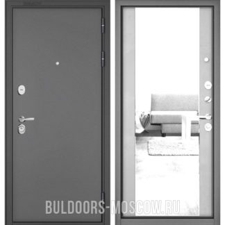 Стальная дверь с зеркалом Бульдорс Масс-90 Букле антрацит/Эмаль светло-серая 9S-164