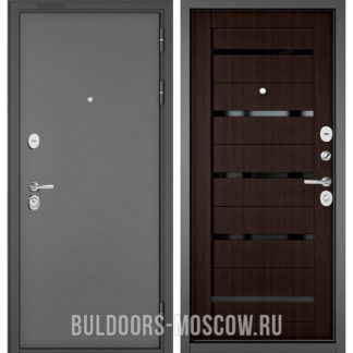 Железная дверь со стеклом Бульдорс Масс-90 Букле антрацит/Ларче шоколад CR-3