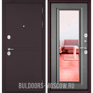 Железная дверь с зеркалом Бульдорс Mass-90 Букле шоколад R-4/Бетон серый 9P-140