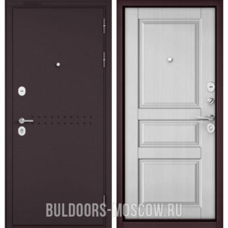Купить в Москве стальную светлую дверь Бульдорс Mass-90 Букле шоколад R-4/Дуб белый матовый 9SD-2
