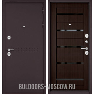 Входная металлическая дверь с черным стеклом Бульдорс Mass-90 Букле шоколад R-4/Ларче шоколад CR-3
