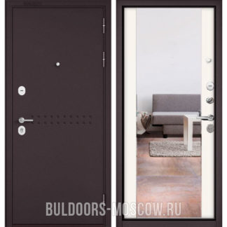 Входная дверь Бульдорс Масс-90 Букле шоколад R-4/Белый софт 9S-164 с зеркалом