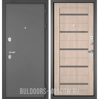 Металлическая дверь Бульдорс Стандарт-90 Букле графит/Ясень ривьера Айс CR-3 со стеклом