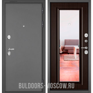 Входная дверь с зеркалом Бульдорс Стандарт-90 Букле графит/Ларче шоколад 9P-140