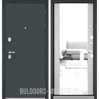 Железная дверь с зеркалом Бульдорс СТАНДАРТ-90 Черный шелк/Эмаль светло-серая 9S-164