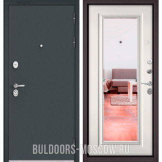 Железная дверь с зеркалом Бульдорс STANDART-90 Черный шелк/Белый софт 9P-140