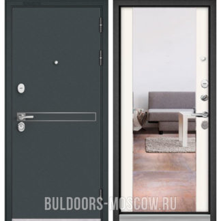 Входная дверь с зеркалом Бульдорс Стандарт-90 Черный шелк D-4/Белый софт 9S-164