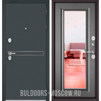 Входная железная дверь с зеркалом Бульдорс СТАНДАРТ-90 Черный шелк D-4/Бетон серый 9P-140