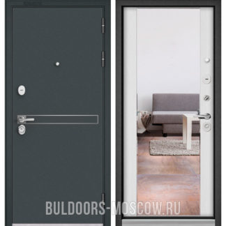 Железная дверь Бульдорс Стандарт-90 Черный шелк D-4/Дуб шале белый 9S-164 с зеркалом