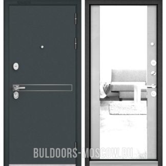 Входная дверь Бульдорс Standart-90 Черный шелк D-4/Эмаль светло-серая 9S-164 с зеркалом