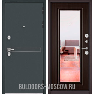 Металлическая дверь с зеркалом Бульдорс STANDART-90 Черный шелк D-4/Ларче шоколад 9P-140