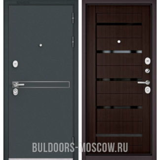 Входная дверь с черным стеклом Бульдорс СТАНДАРТ-90 Черный шелк D-4/Ларче шоколад CR-3