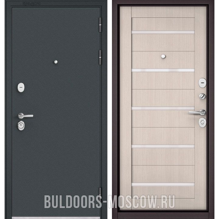 STANDART-90-Черный-шелк-Ларче-бьянко-CR-3 Входная металлическая дверь с белым стеклом Бульдорс STANDART-90 Черный шелк/Ларче Бьянко CR-3