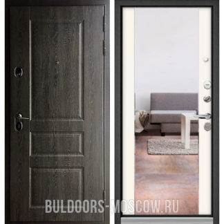 Металлическая дверь Бульдорс STANDART-90 Дуб графит 9SD-2/Белый софт 9S-164 с зеркалом