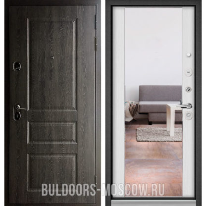 Стальная дверь с зеркалом Бульдорс STANDART-90 Дуб графит 9SD-2/Дуб шале белый 9S-164
