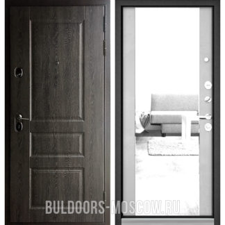 Железная дверь с зеркалом Бульдорс STANDART-90 Дуб графит 9SD-2/Эмаль светло-серая 9S-164
