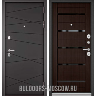 Металлическая дверь со стеклом Бульдорс Trust Стандарт-90 Графит софт 9S-130/Ларче шоколад CR-3