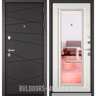 Входная дверь с зеркалом Бульдорс Trust Стандарт-90 Графит софт 9S-130/Белый софт 9S-140