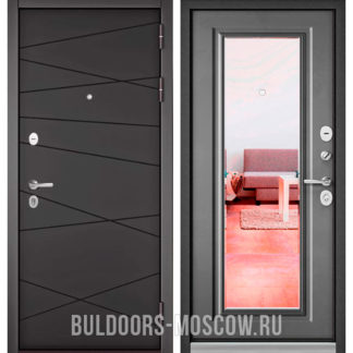 Стальная дверь с зеркалом Бульдорс Trust Стандарт-90 Графит софт 9S-130/Бетон серый 9S-140