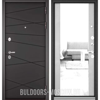 Стальная дверь с зеркалом Бульдорс Trust Стандарт-90 Графит софт 9S-130/Эмаль светло-серая 9S-164