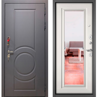 Металлическая дверь с зеркалом Бульдорс Trust Стандарт-90 Графит софт 9S-6/Белый софт 9S-140