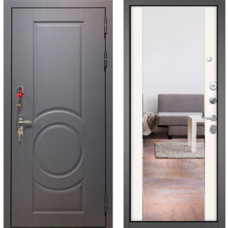 Входная дверь с зеркалом Бульдорс Trust Стандарт-90 Графит софт 9S-6/Белый софт 9S-164