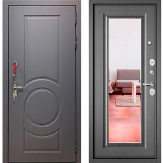 Входная дверь с зеркалом Бульдорс Trust Стандарт-90 Графит софт 9S-6/Бетон серый 9S-140