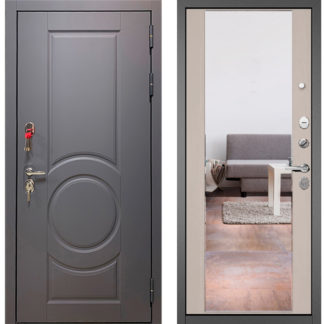 Железная дверь Бульдорс Trust Стандарт-90 Графит софт 9S-6/Дуб шале белый 9S-164 с зеркалом