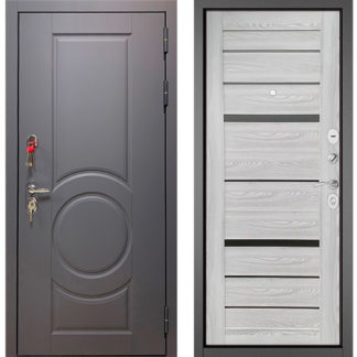 Металлическая дверь со стеклом Бульдорс Trust Стандарт-90 Графит софт 9S-6/Ясень ривьера Айс CR-1