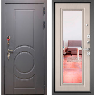 Стальная дверь Бульдорс Trust Стандарт-90 Графит софт 9S-6/Ларче бьянко 9S-140 с зеркалом