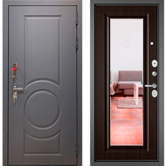 Железная дверь с зеркалом Бульдорс Trust Стандарт-90 Графит софт 9S-6/Ларче шоколад 9S-140