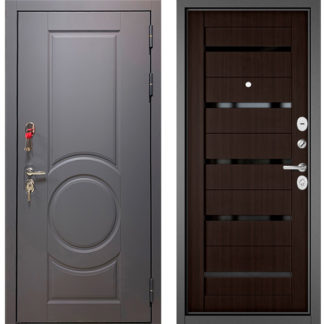 Стальная дверь с черным стеклом Бульдорс Trust Стандарт-90 Графит софт 9S-6/Ларче шоколад CR-3