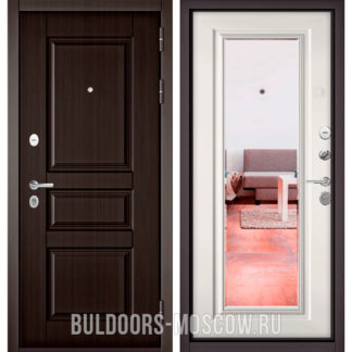 Входная дверь с зеркалом Бульдорс Траст Стандарт-90 Ларче шоколад 9SD-2/Белый софт 9S-140