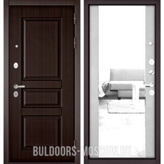 Металлическая дверь с зеркалом Бульдорс Траст Стандарт-90 Ларче шоколад 9SD-2/Эмаль светло-серая 9S-164